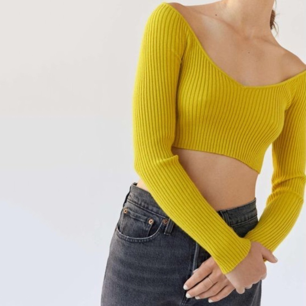 NWT Urban Outfitters Rosalina Ribbed Scoop Neck Cropped Sweater